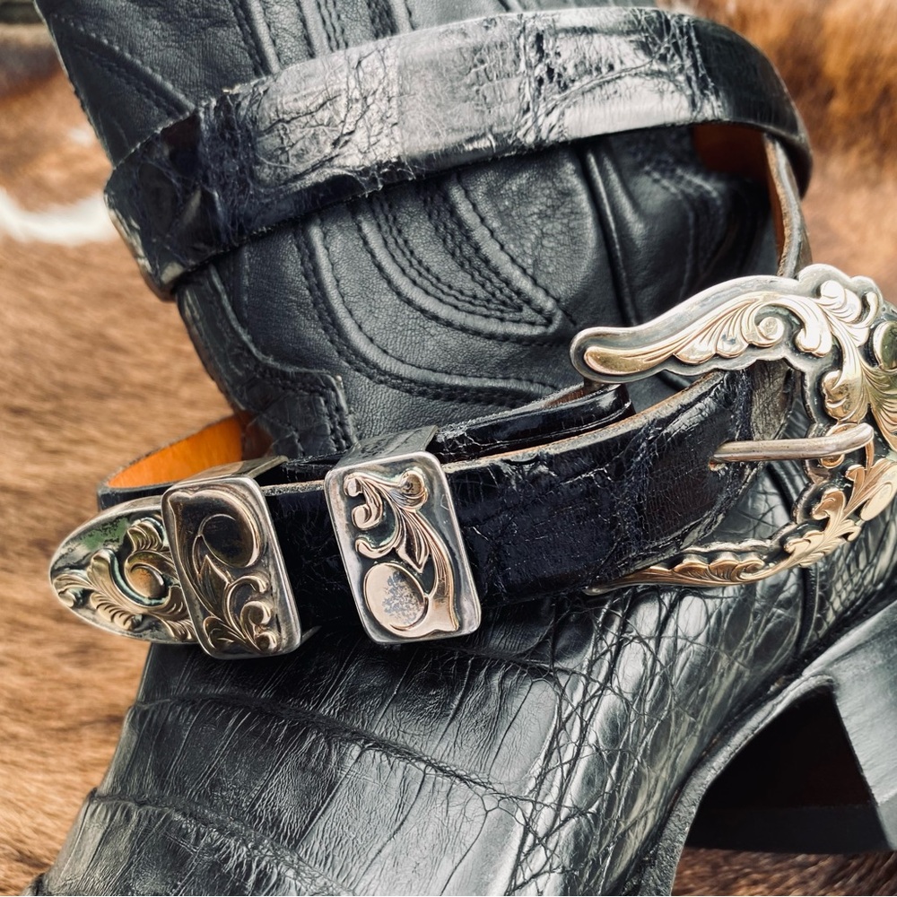 James Reid Santa Fe 4-Piece Sterling Silver& 14K Gold Ranger Buckle Alligator 32 - Picture 7 of 13